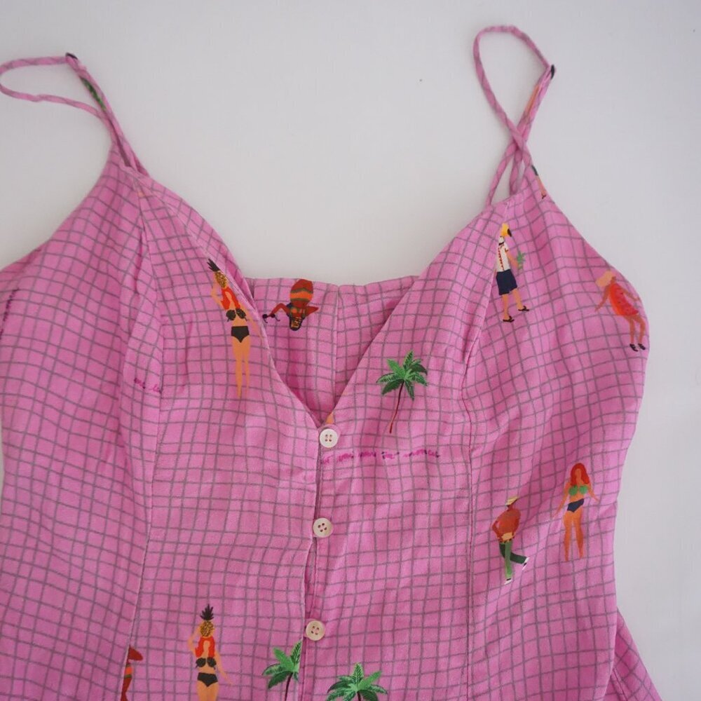 Farm Rio Pink Holiday Travel Print Button Front Resort Maxi Dress Illustrated P - Picture 10 of 16